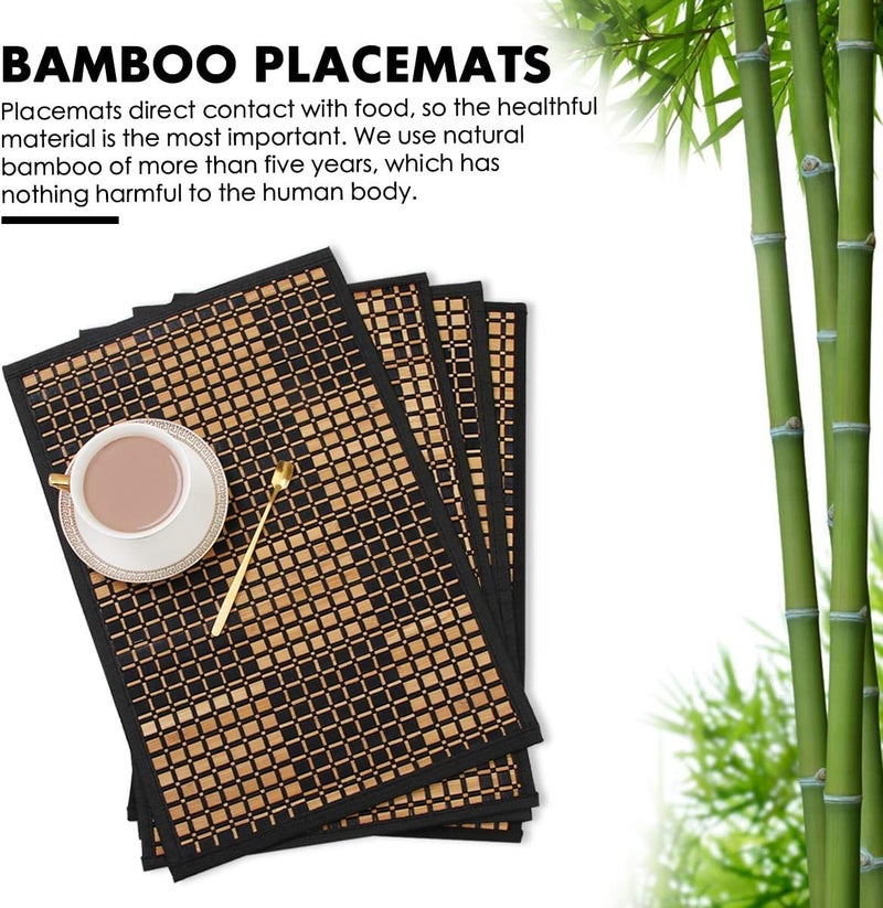 MARSCOOL Placemats Set of 4 for Dining Table, Bamboo Place Mats for Kitchen Table Decor, Table Mats Heat Resistant & Non-Slip for Indoor/Outdoor Party, Table Placemats Set of 4 for Dinner Table Black - Image 3